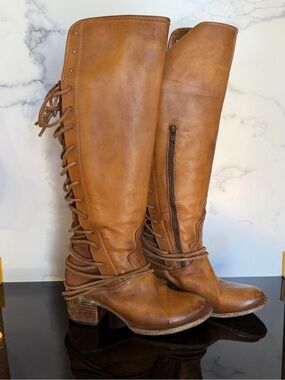 Freebird coal boots Tall Lace-Up Leather Boots in Tan
